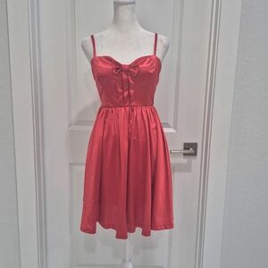 Red Satin Bow Bust Spaghetti Strap Dress